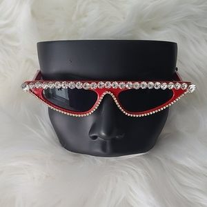 Red reto '80s rhinestone sunglasses